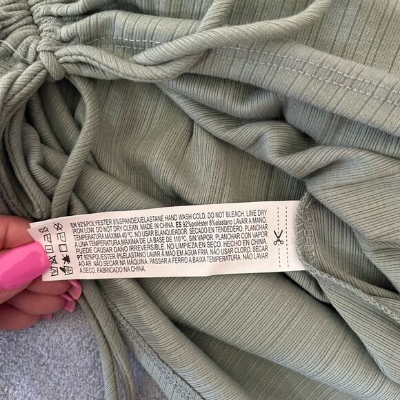 Forever 21 Sage Green Ruching Side Tie Long Sleeve Mini Dress Casual Size Small - Picture 12 of 13